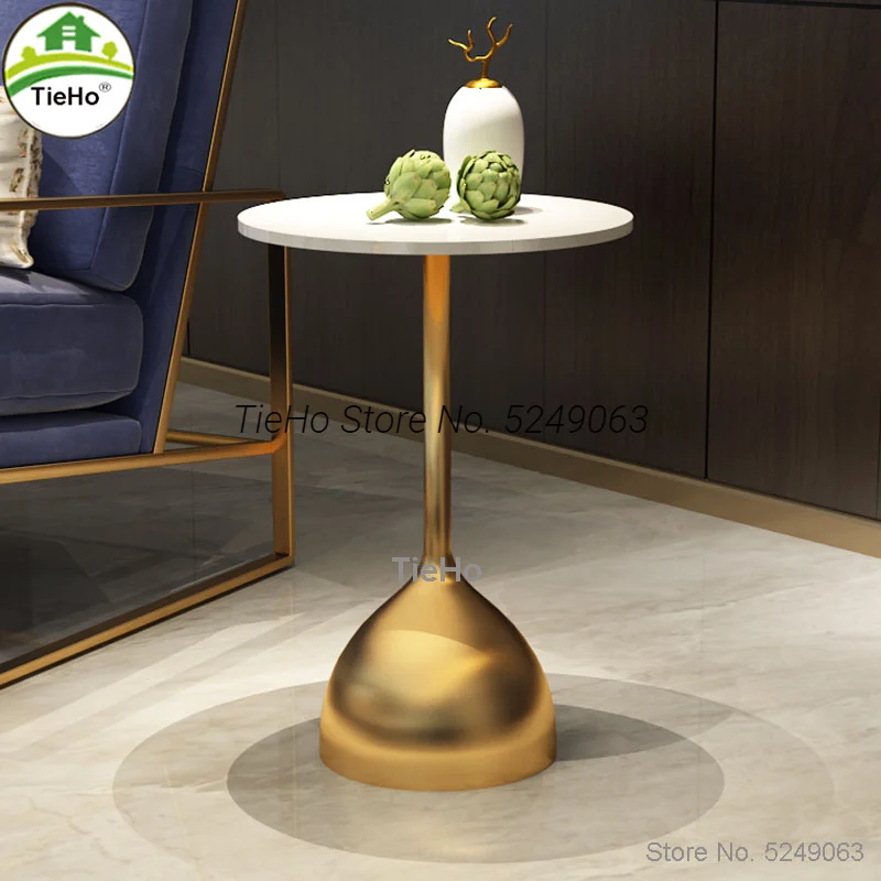 Creative Marble Small Side Table Modern Living Room Sofa Corner Table Iron Golden Small Coffee Tea Table