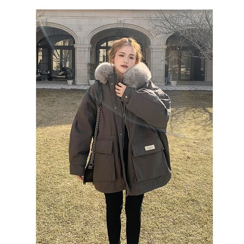 2023 New Winter Korean Pop Overcomes Women's Mid length Plush Thickened Coat Cotton Coat Warm Cotton Coat Women Commuting P187