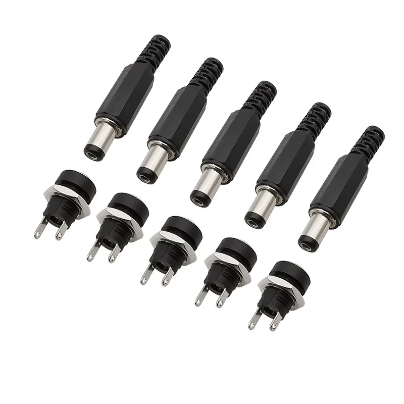 5Pair DC Power 5.5 x 2.1mm Jack Female Male Plug Adapter DC-022B 5.5*2.1mm DC Power Supply Jacks Socket Panel Mount Connector