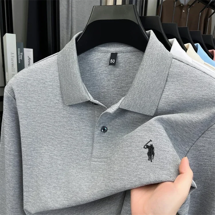 100% reine Baumwolle, hochwertiges Marken-Poloshirt für Herren mit langen Ärmeln, modisches Luxus-Golfshirt mit Stickerei für Herbst und Winter, lässiges T-Shirt. – Detail 9