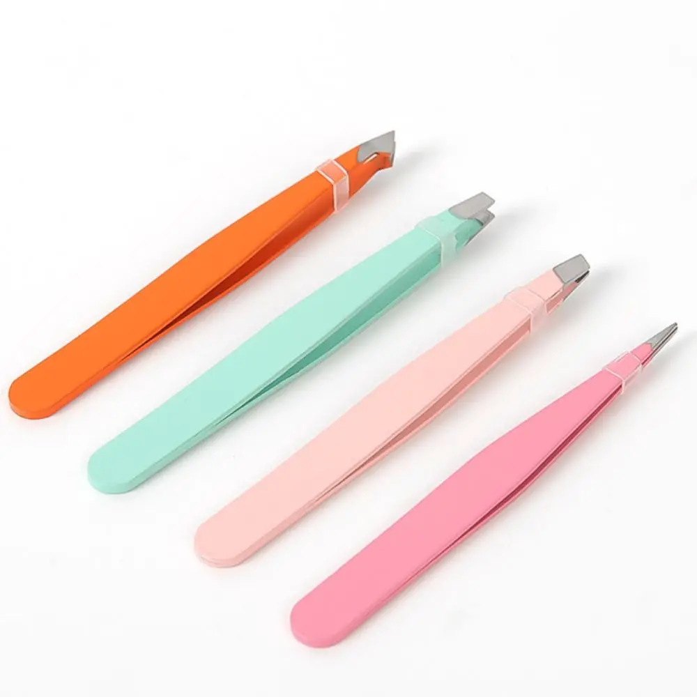 プロフェッショナル 4 個のカラフルなステンレス鋼の眉毛ピンセットセット - 斜めの先端、精密な脱毛 & トラベルケース メイクアップツール