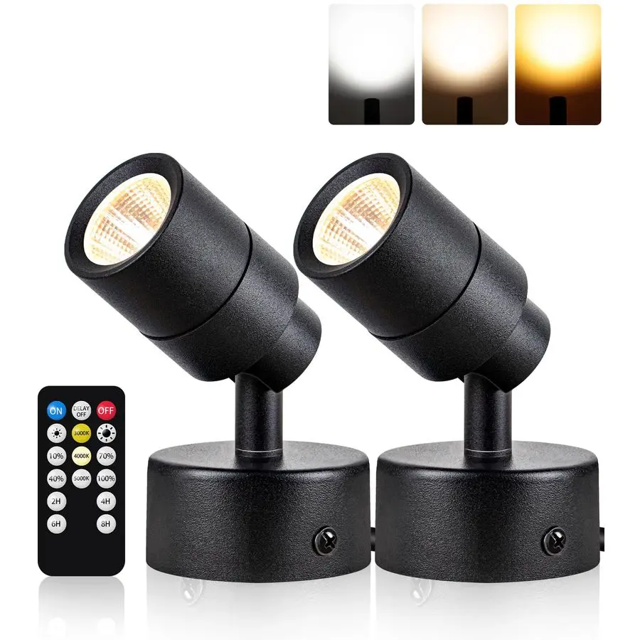 

Комплект из 2 светодиодных диммируемых напольных светильников-спотов 3 Вт с таймером и пультом ДУ, 3000K 4000K 5000K, 120В, для освещения снизу вверх