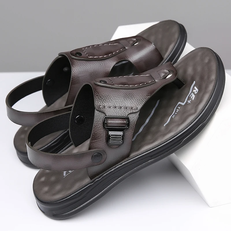 

Oversize Genuine Leather Casual Slides Soft Breathable Non Slip Outdoor Beach Home Summer Foot Wear