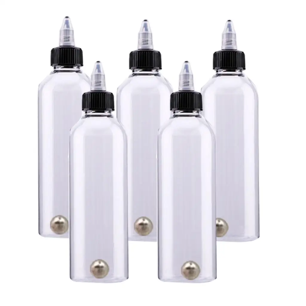 

5x KD001 Squeezable Clear Tattoo Paint Airbrush Ink Bottles Container