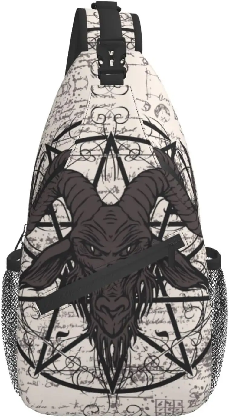 bassyil Goat Skull Sling Bag Crossbody Travel Hiking Chest Backpack Shoulder Daypack for Women Men One Size