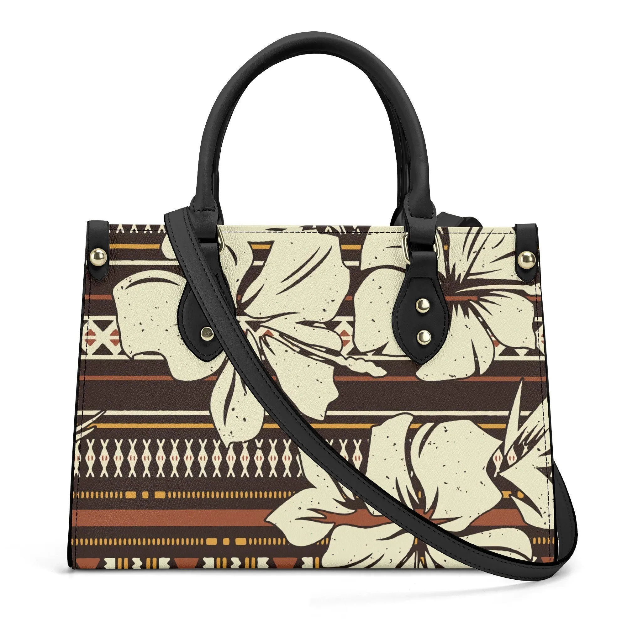 

Высококачественная сумка через плечо с полинезийским этническим принтом, кожаная сумка большой вместимости с гавайским узором гибискуса для женщин