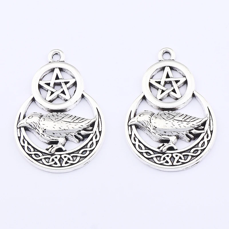 10 x Tibetan Silver Gothic Crescent Pentagram Crow Celtic Knot Charms Pendants for DIY Necklace Jewelry Making Accessories