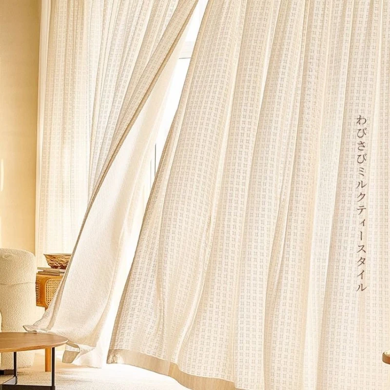 

Light Transmitting Opaque Curtain Japanese Style Bedroom Curtains Log Style Living Room Ins Style Balcony Bay Window Drapes