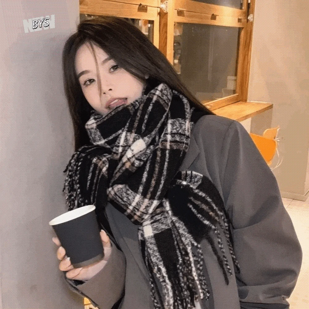 

Elegant Pashmina Plaid Wool Scarf Plush Tassel Winter Cashmere Scarves Thicken Warm Long Shawl Women/Men