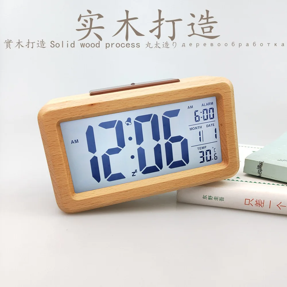 

Electronic clock Solid wood alarm clock Fashion electronic gift smart clock 1902
