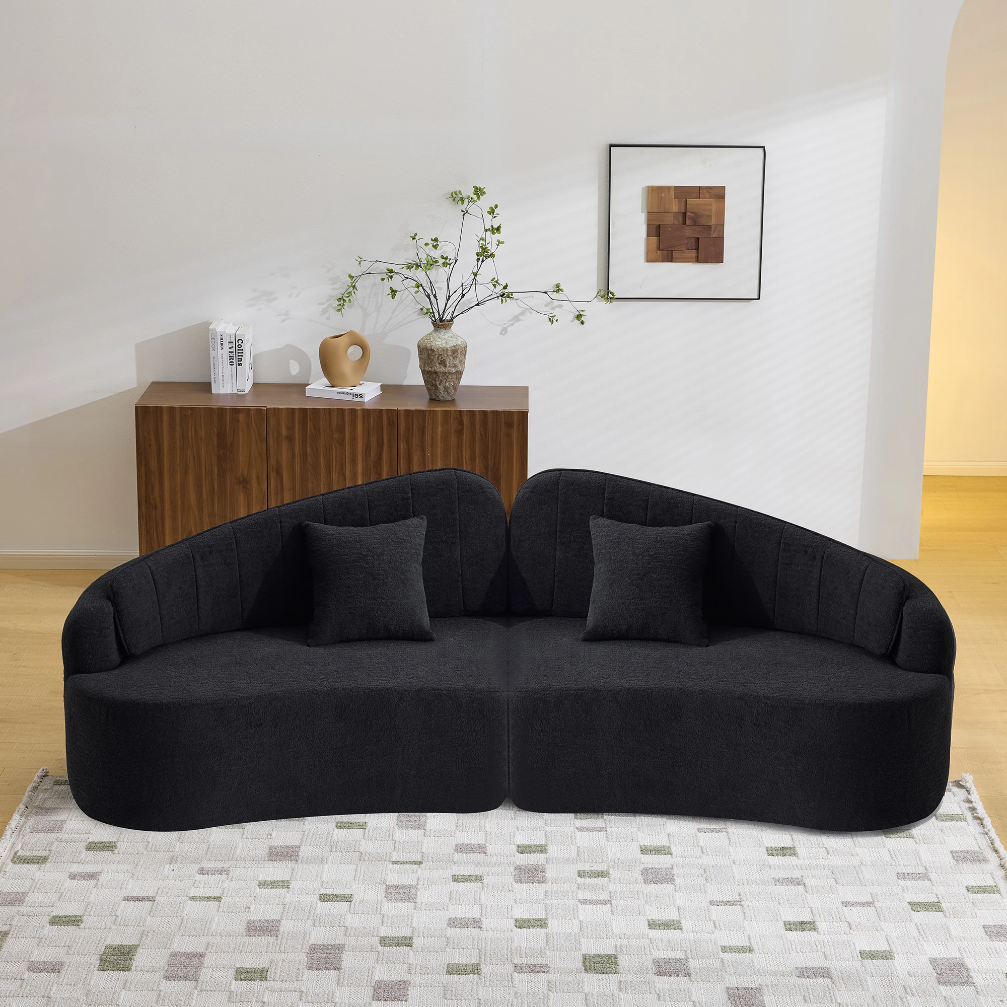 

！@Curved Convertible Sofa 6 Seats Fully Compressed Design Long-term Sitting Collapse Removable Backrest Velvet Living Room