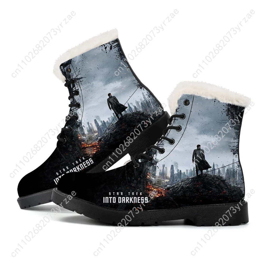 Star Trek Into Darkness-bota de felpa para hombre y mujer, calzado informal para adolescentes, bota cálida para exteriores, zapatos personalizados con patrón de moda de alta calidad