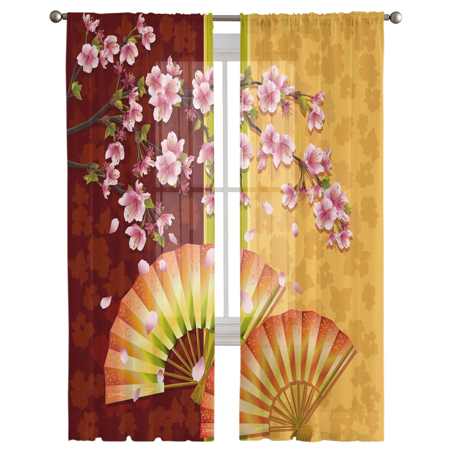 Illustration of Japanese Cherry Tree Fan Sheer Curtains for Living Room Children's Bedroom Curtains Kitchen Dining Room Curtains