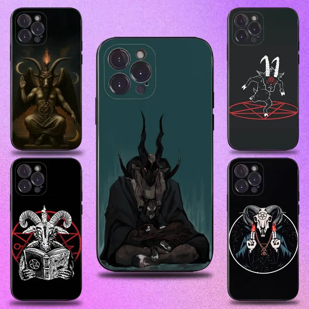

Satanic Goat Satan Devil Phone Case For iPhone 16,15,14,13,12,11 Plus,Pro Max,XS,X,XR,SE,Mini,8,7,Soft Silicone Black Cover
