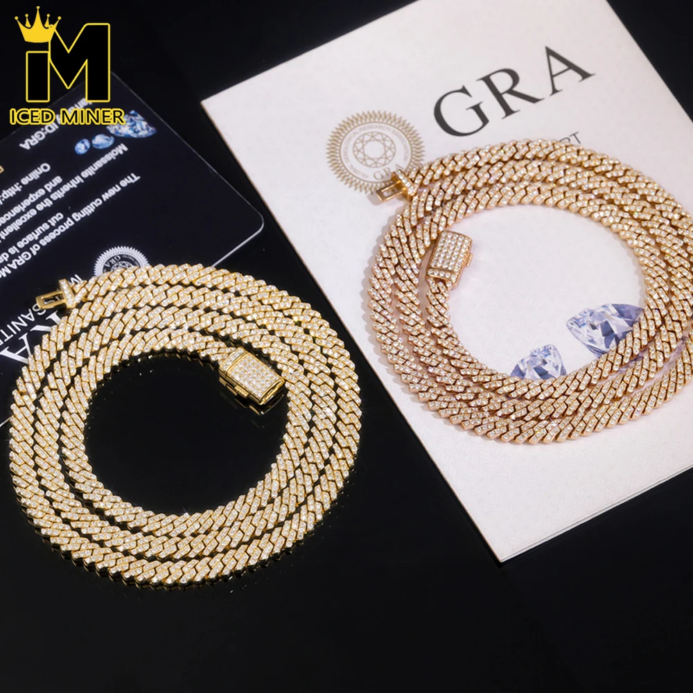 Icedminer 5mm Moissanite S925 Silver Iced Out Link Cuban Chain Necklaces For Men Women Pass Diamonds Tester GRA Hip Hop Jewelry