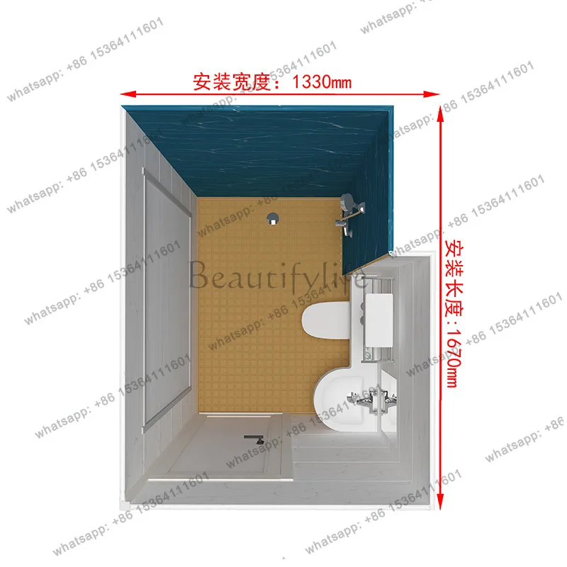 Customized integral shower room Square glass partition Bath household integrated bath room Small apartment toilet