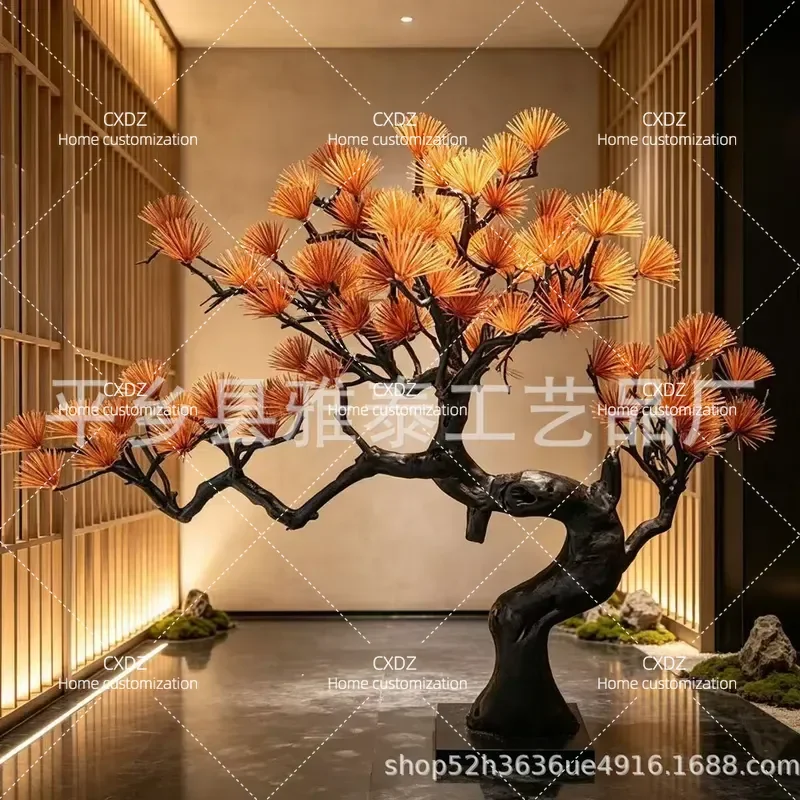 New Chinese Style Simulated Welcome Pine Tree Large Indoor Landscaping Fake Tree Floor Soft Decoration Zen Ornament