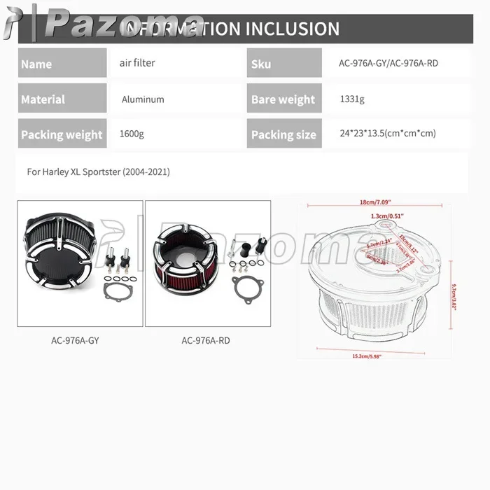 High Volume Air Intake Cleaner For Harley Sportster Touring 2008-2018 Dyna Softail 00-17 Motorcycle Air Intake Filter Kit