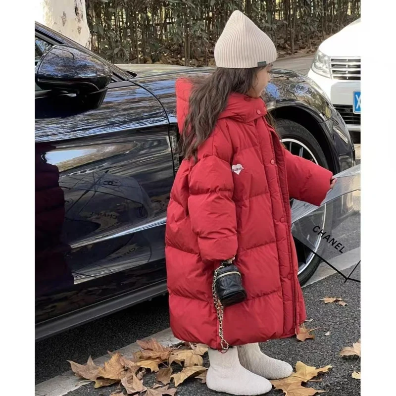 

Winter Warm Cotton Padded Girls Solid Coat Waterproof Large Lapel Clothes Waist Belt Children Outwear Parkas Snowsuit