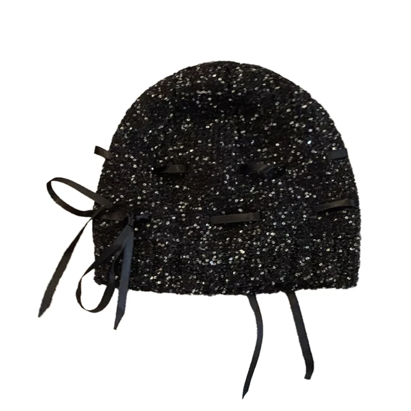 Black Sequins Hat Skull Hat Fashionable Cool Eye-Catching Adjustable Unisex Party Sparkling Sequins Hat Black Clubwear