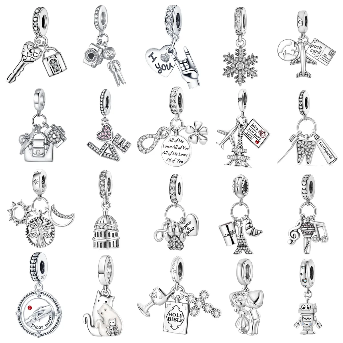 

Original 925 Charms Sterling Silver Snowflake Cat Robot Airplane Moon Star Pendant for Pandora DIY Bracelet Ladies Jewelry Gift