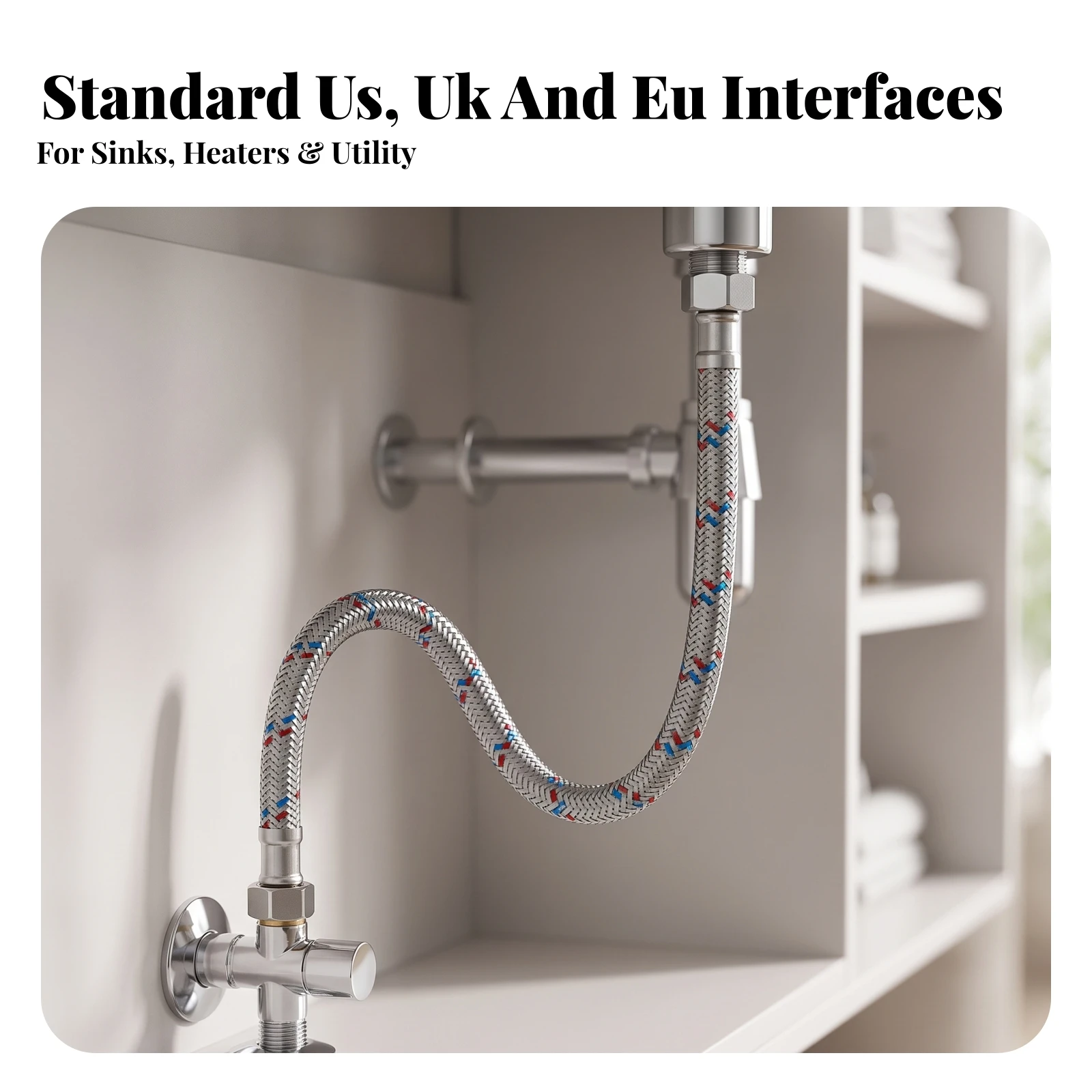 Stainless Steel Water Inlet Hose Leak Free Double-Head Water Inlet Hose Supply Line Standard 3/4-Inch Soft for Toilet, Bathroom