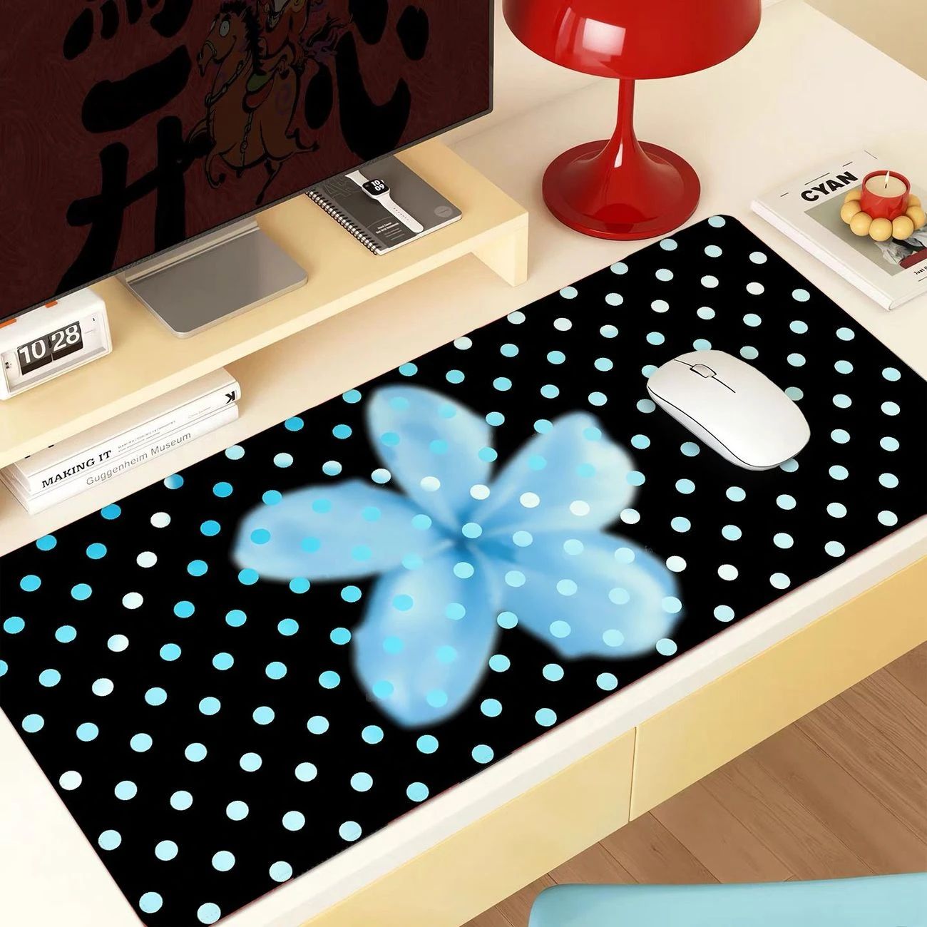 Polka Dots Flower Black Pu Leather Mousepad Office Desk Mat Computer Speed Type Carpet Player Laptop Keyboard Cartoon Tablet Mat