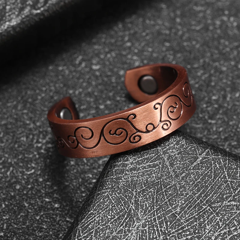Retro Engraved Totem Ring Magnetic Energy Treatment Joint Pain Copper Open Ring Suitable for Men and Women Health Accessories image 2