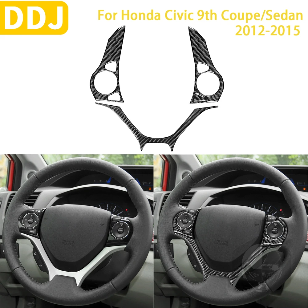 

For Honda Civic 9th Coupe/Sedan 2013 2014 2015 Accessories Carbon Fiber Car Interior Steering Wheel Frame Sticker Decoration