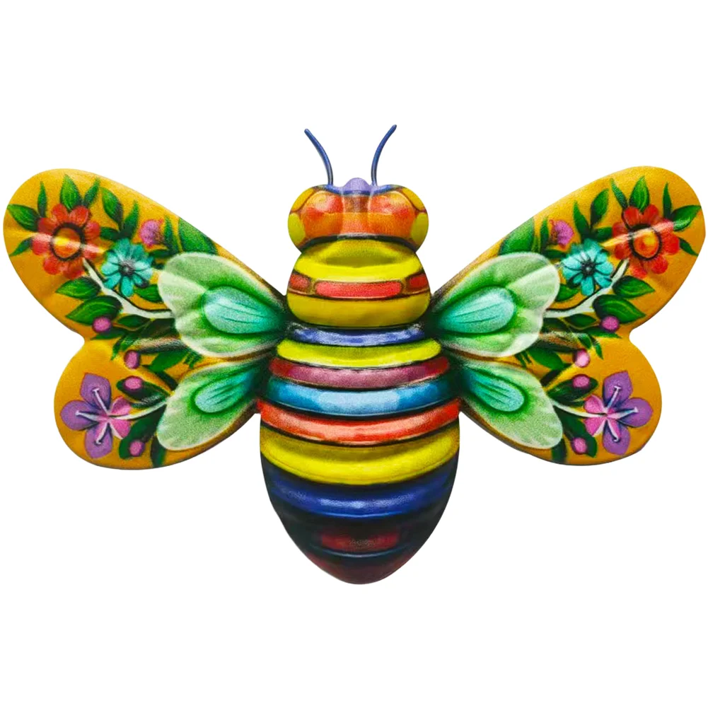Bee Themed Metal Wall Art - Rustic Iron Hanging Decor with Detailed Bee Shape for Living Room Bedroom or Sunroom Wall Decoration