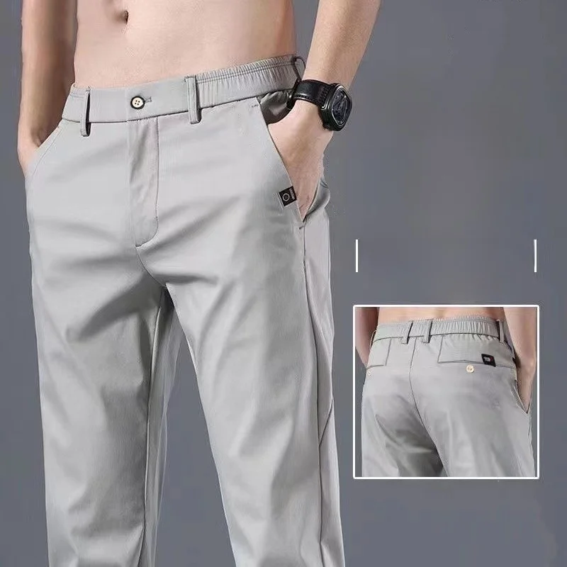 

Summer Thin Ice Silk Qui Dry Men's Casual Pants Busin Suit West Pants Spring New Sle Youth Vitali Straight Leg Trousers
