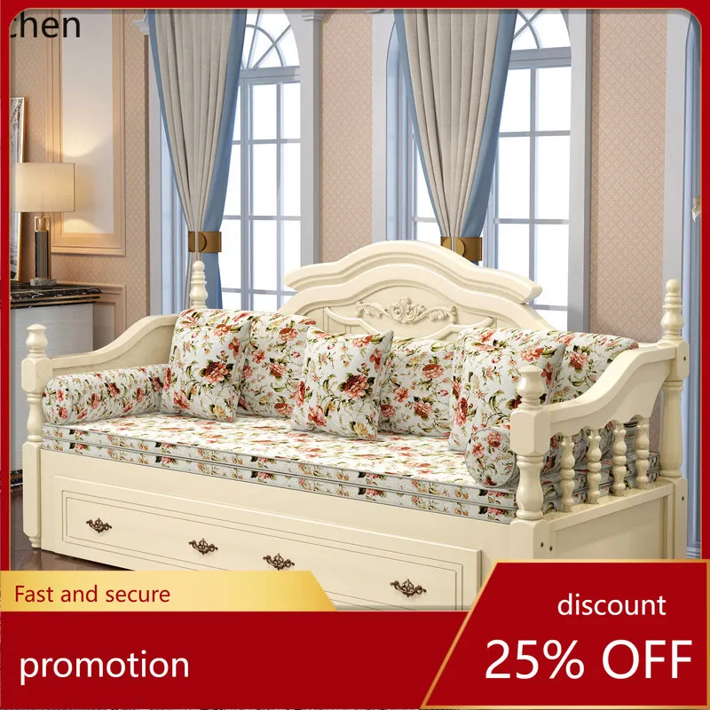 HYS Solid Wood Sofa Bed Pine Wood Push-Pull Folding  Storage Bed Living Room Multi-Functional Bedroom Storage Extendable Bed