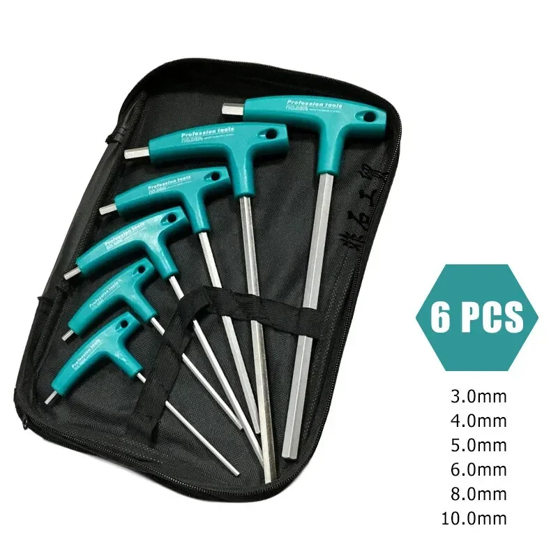 6Pcs Allen Key Wrench Set Hexagon Screw Nuts Spanner Kits T Handle With Storage