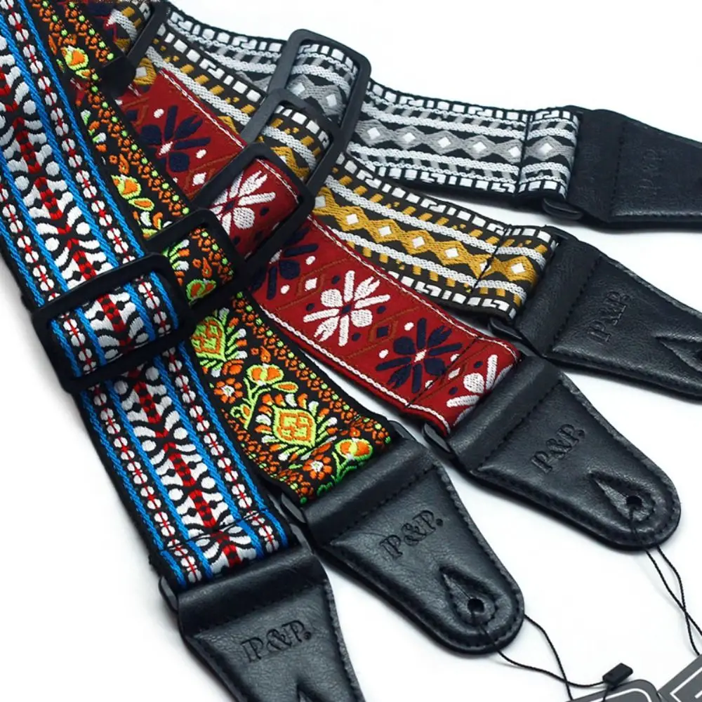 New Embroidered Guitar Strap Adjustable Nylon Electric Guitar Shoulder Belt Jacquard Instrument Accessories Bass Shoulder Band