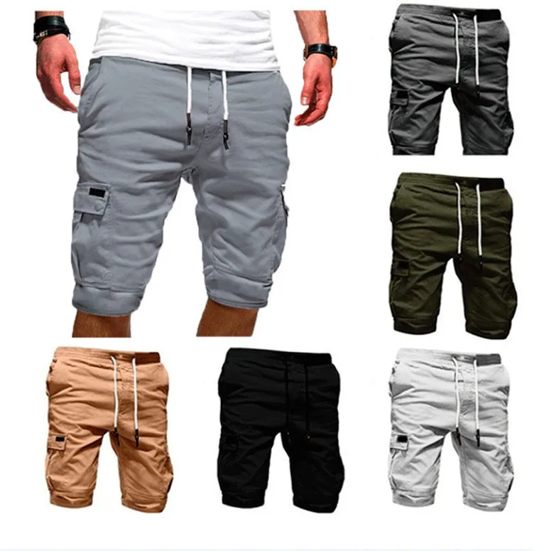 Men Mid Waist Elastic Drawstring Workwear Shorts Loose Fit Multiple Pockets Solid Color Streetwear For Daily Outdoor 2026 Summer