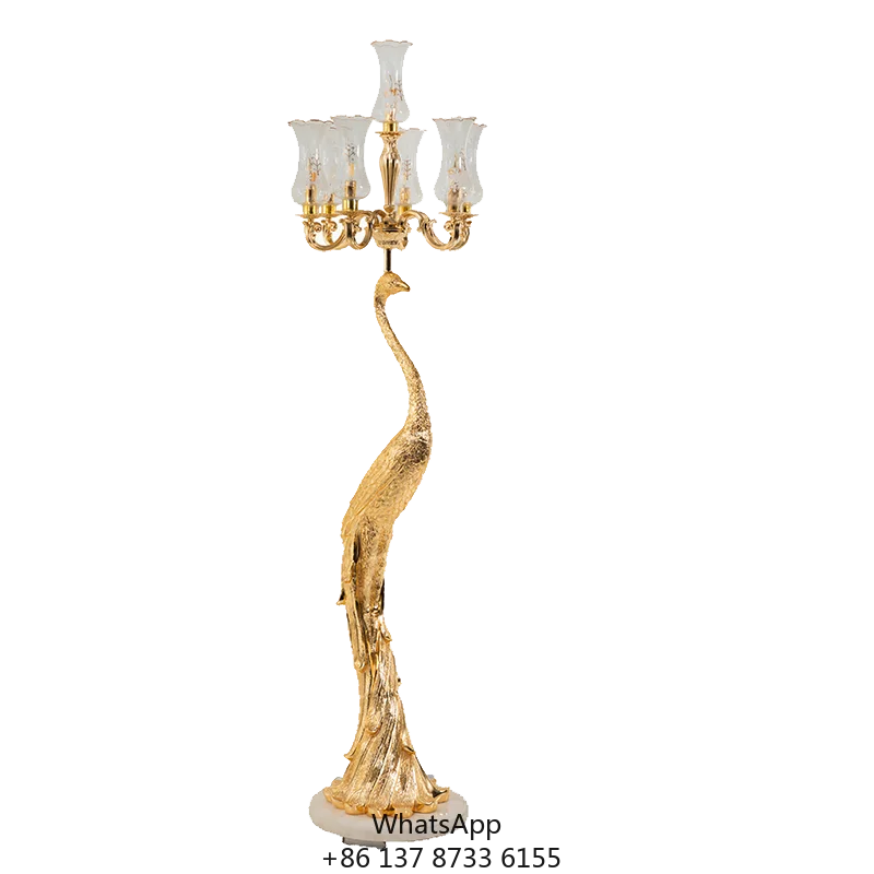 

Chinese Style Luxury Elegant Golden Copper Phoenix Peacock Floor Lamp Lighting Hotel Home Wedding Decoration Gifts