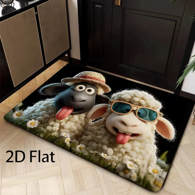 Cute Cartoon Lamb Flat 2D Pattern Area Rug Bath Mat Non-Slip Doormat Floor Mat Water Absorbent Home Decor