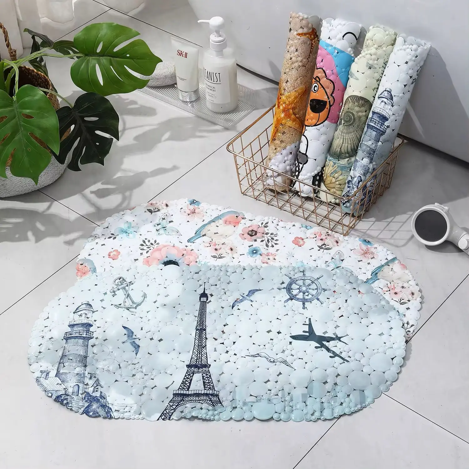 Cute Cartoon Starfish Non-Slip Bath Mat PVC Anti-Skid Shower Mat Bathtub Mats With Multi Sucker Soft Pad Kid's Elder Carpet Rug