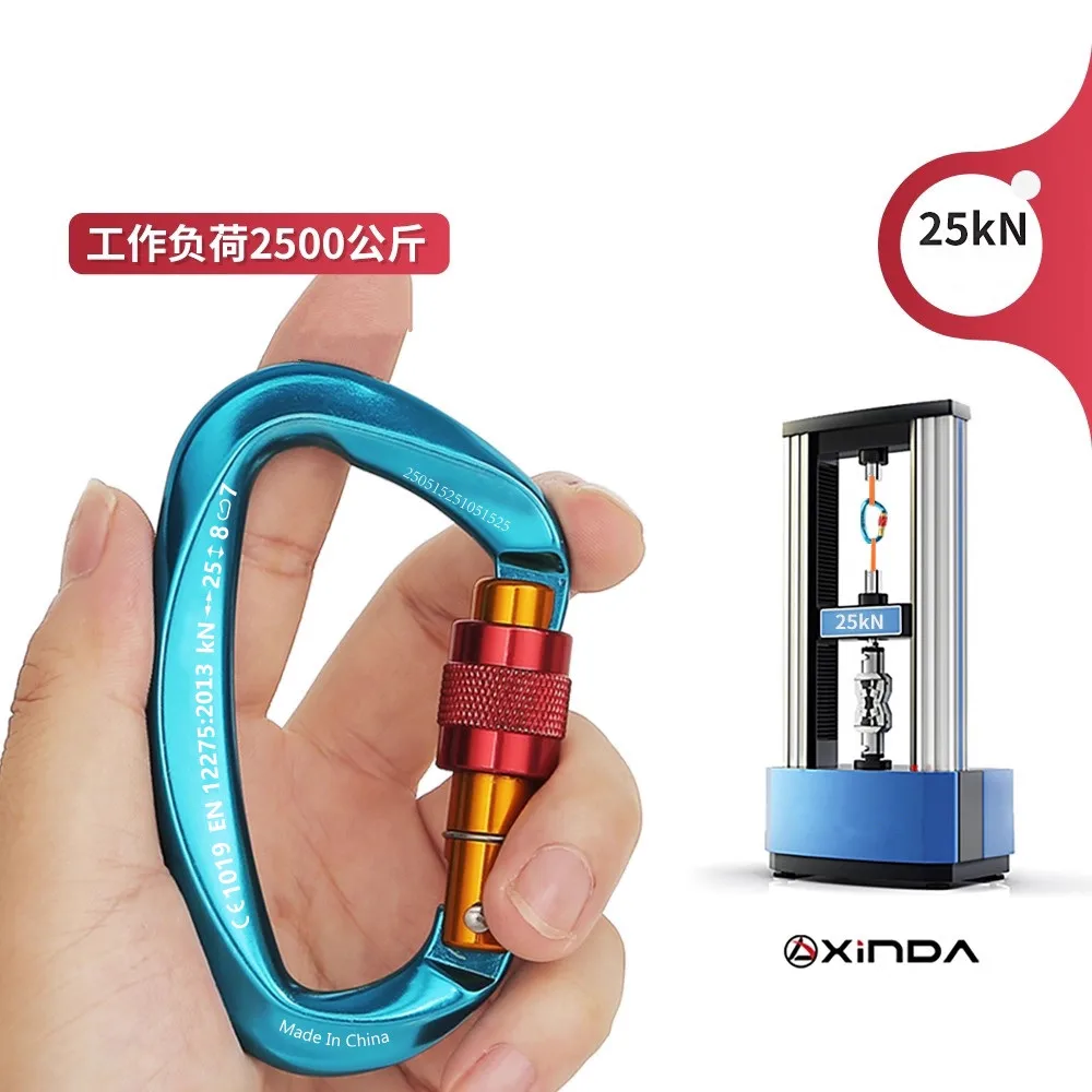 XINDA Professional Rock Climbing moschettone 25KN D-Shape Screw Gates Lock lega di alluminio Mountaineer Outdoor Equipment