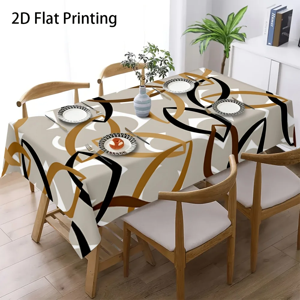 Geometric elliptical chain pattern, printed pattern, 2D flat printing, rectangle, polyester tablecloth