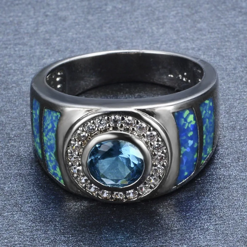 Round Blue Imported Australian Treasure Personalized Ring, Simple and Unique, Niche, Light Luxury, Elegant Jewelry Wholesale