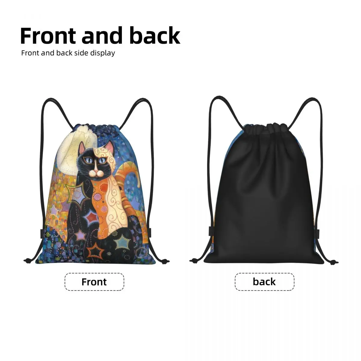 Custom Classic Gustav Klimt Cat Oil Painting Drawstring Bag Men Women Sports Gym Sackpack Abstract Training Storage Backpacks