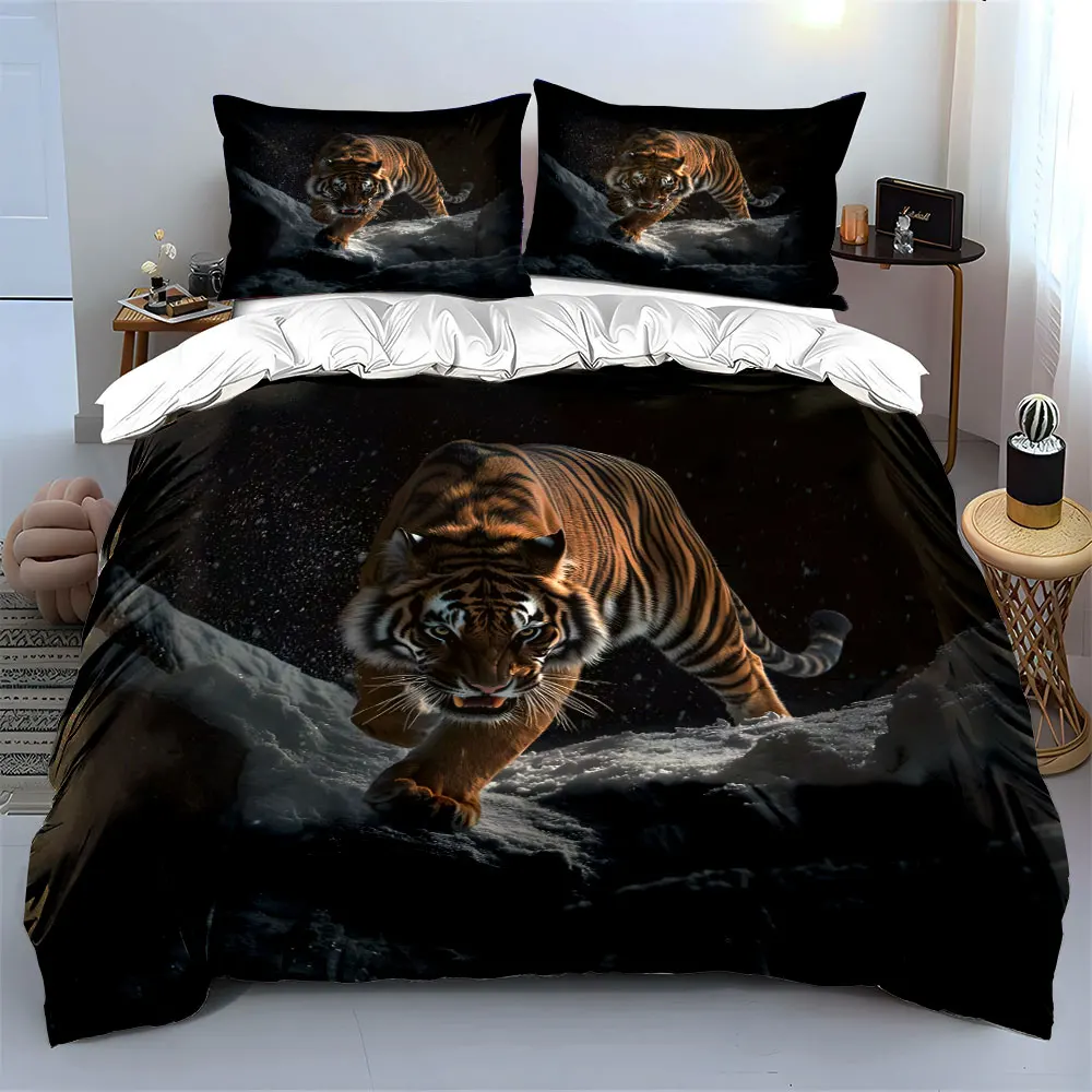 Majestic tiger in snowy terrain Printed Duvet Cover Set 1 Duvet Cover+2 Pillowcase Multi Size Bedroom Bedding Decoration