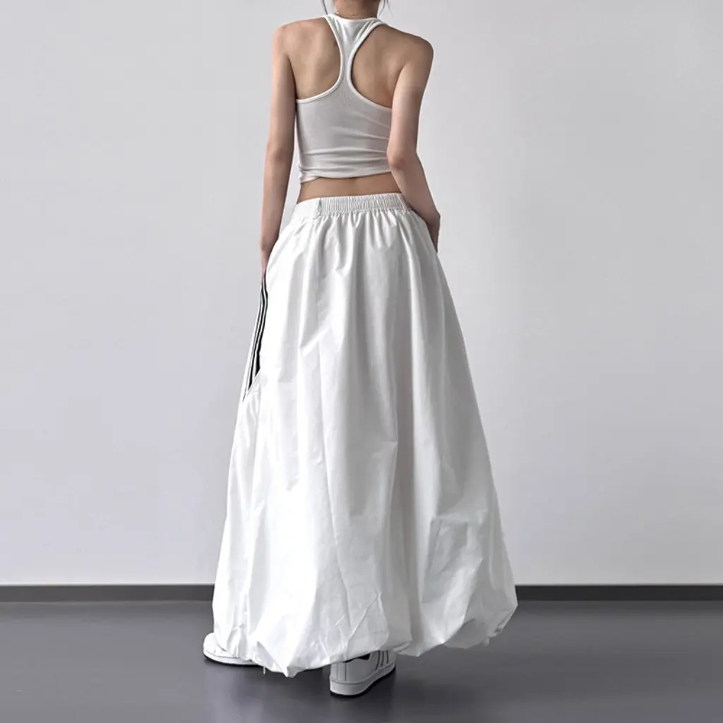 

White Sports Skirt for Women High-End Fashion Casual Trendy Slimming Long Skirt with Hip Covering Summer