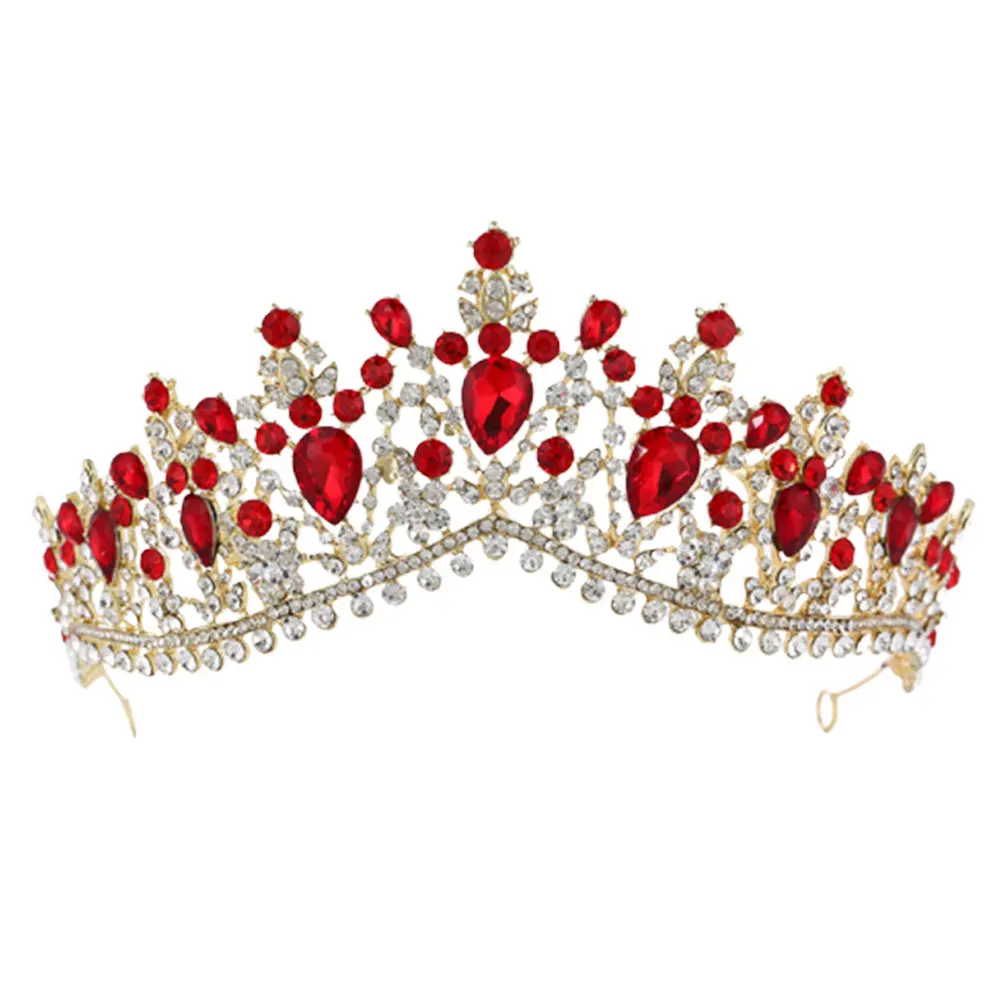 

Stunning Bride Crown Wedding Headdress Elegant Headwear Party Prom Hair Ornament For Women Golden Red Color Fashion Jewelry