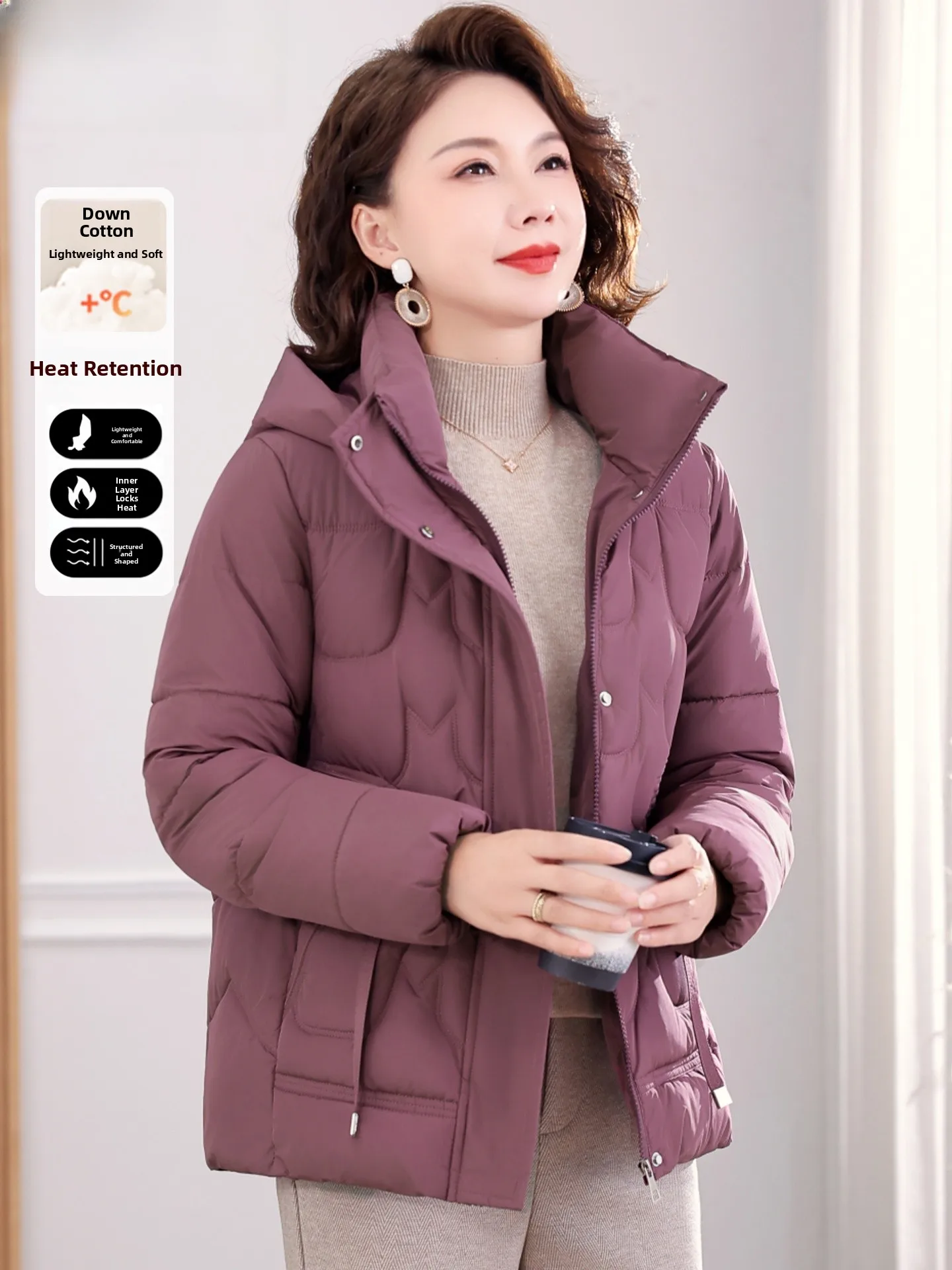

Winter Cotton Jaet Coat Loose down Women's Faionable Warmth Middle-Aged And ly New 2025 Sle Casual Fit Polyester F...