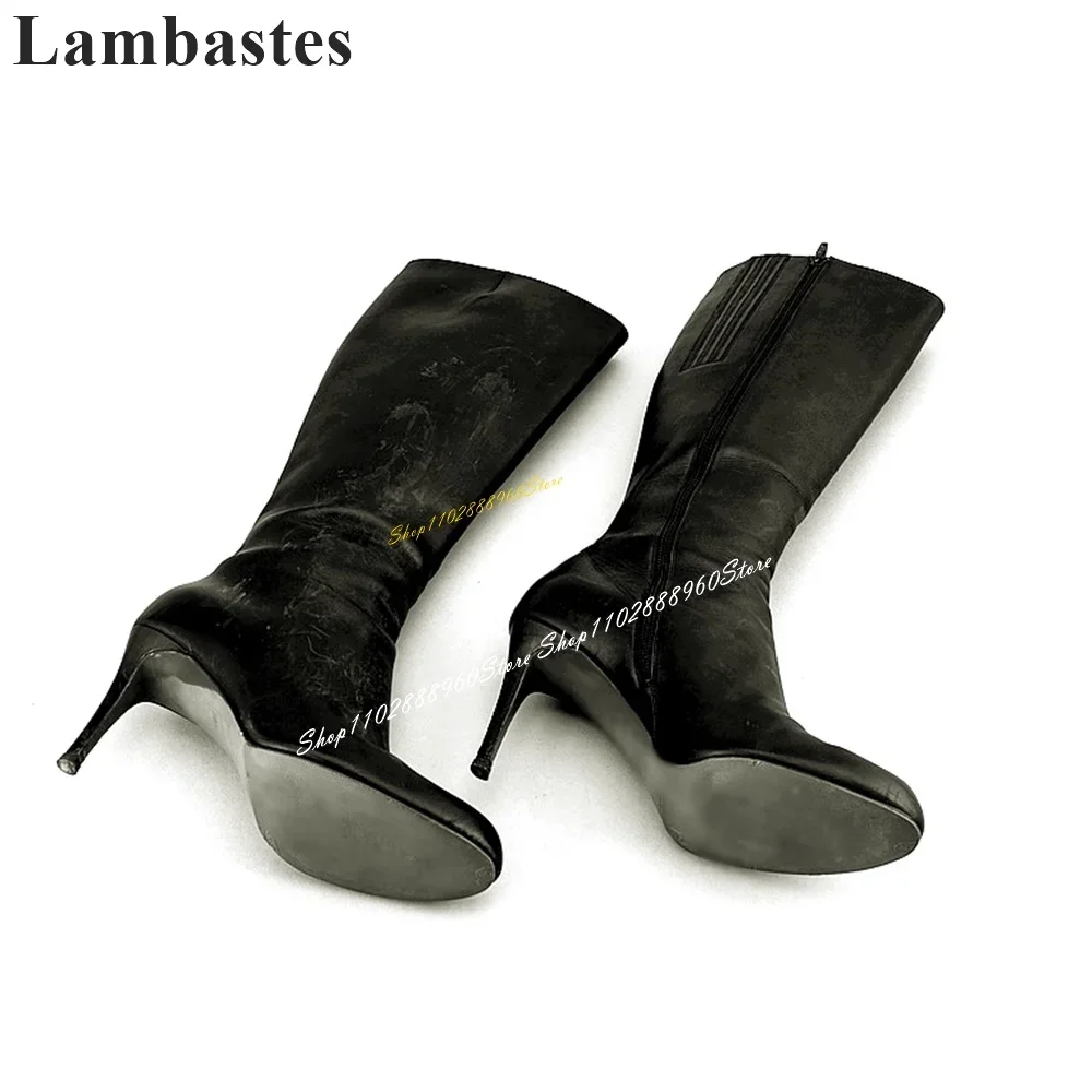 الركبة عالية الظهر ماتي الجلود أحذية ضئيلة رقيقة أحذية عالية الكعب للنساء الجانب سستة أشار تو 2024 المألوف Zapatillas Mujer