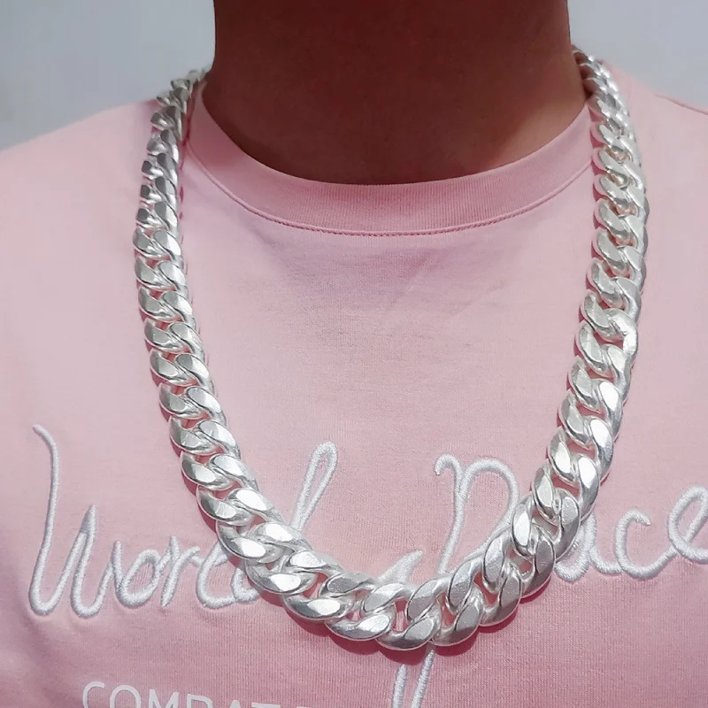 

999 Necklace Trendy Men'S Bold Thick Silver Horsewhip Chain Versatile Personality