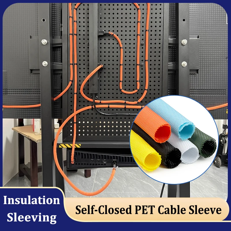 Cable Sleeve 3 - 38mm Self-Close PET Braided Expandable Auto Line Management Overlaps Flexible Loom Split Tube Wire Wrap Protect