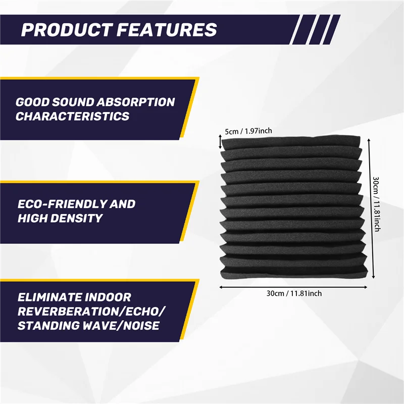 

A99I-12 Pieces Acoustic Foam Panel Self-Adhesive,Acoustic Foam Panel,Sound Insulation Pad,Reduce Noise,For Studio Home Office